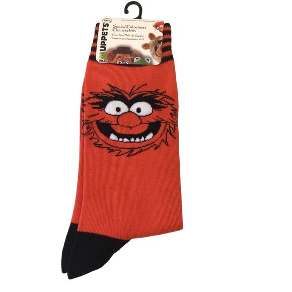 The MUPPETS ANIMAL Men's Crew Socks Size 6-12 Orange Black - Picture 1 of 5